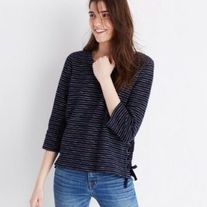 Madewell Side Laced Sweater Navy Stripe Pullover